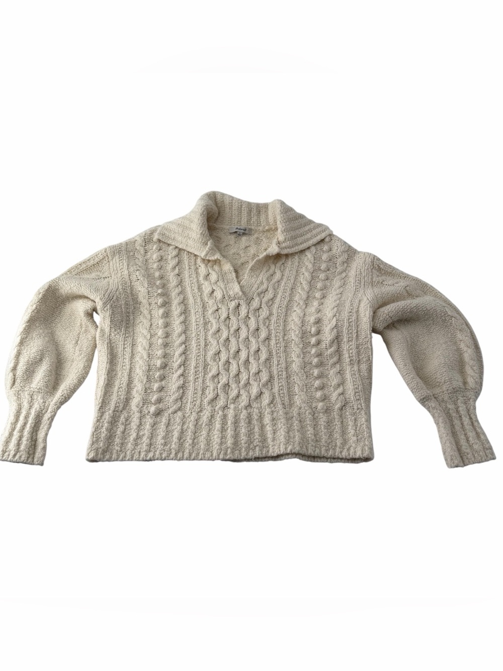 Madewell Cotton-Merino Wool Blend Cable-Knit Boho Sweater Timeless Classic Sz S